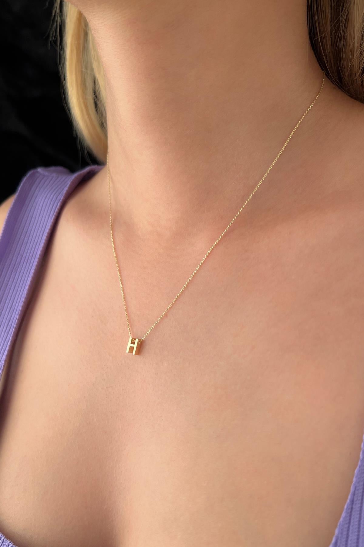 14K Gold H Initial Necklace