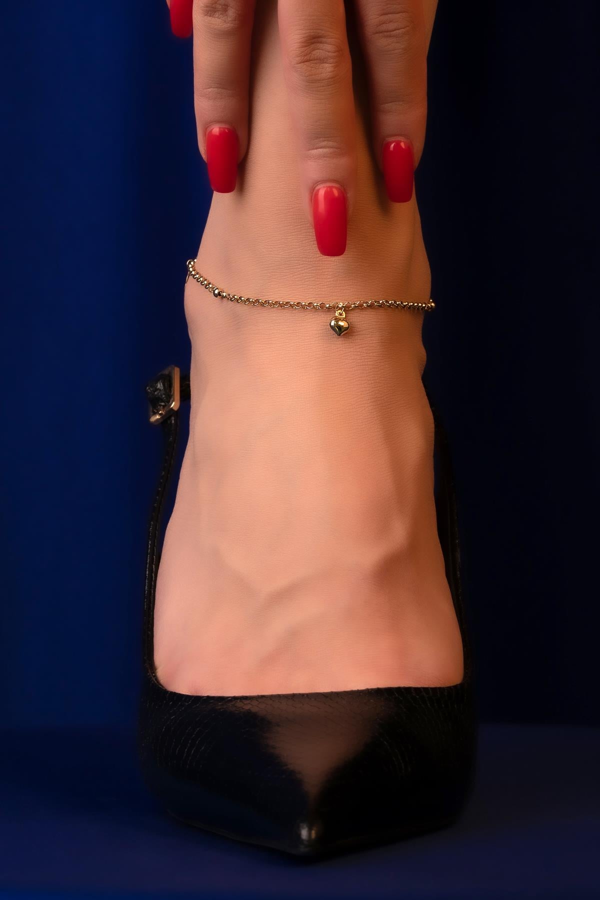 14K Gold Heart Blossom Anklet