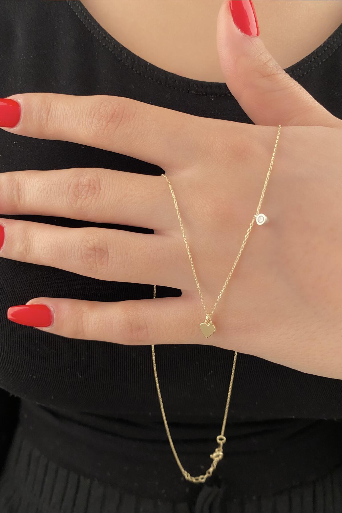 14K Gold Heart Charm With Clear Stone Necklace