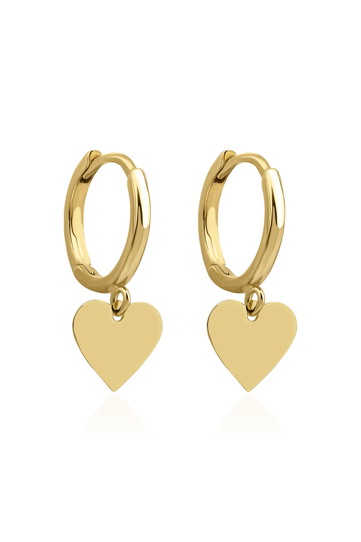 14K Gold Heart Dangle Huggie Earrings
