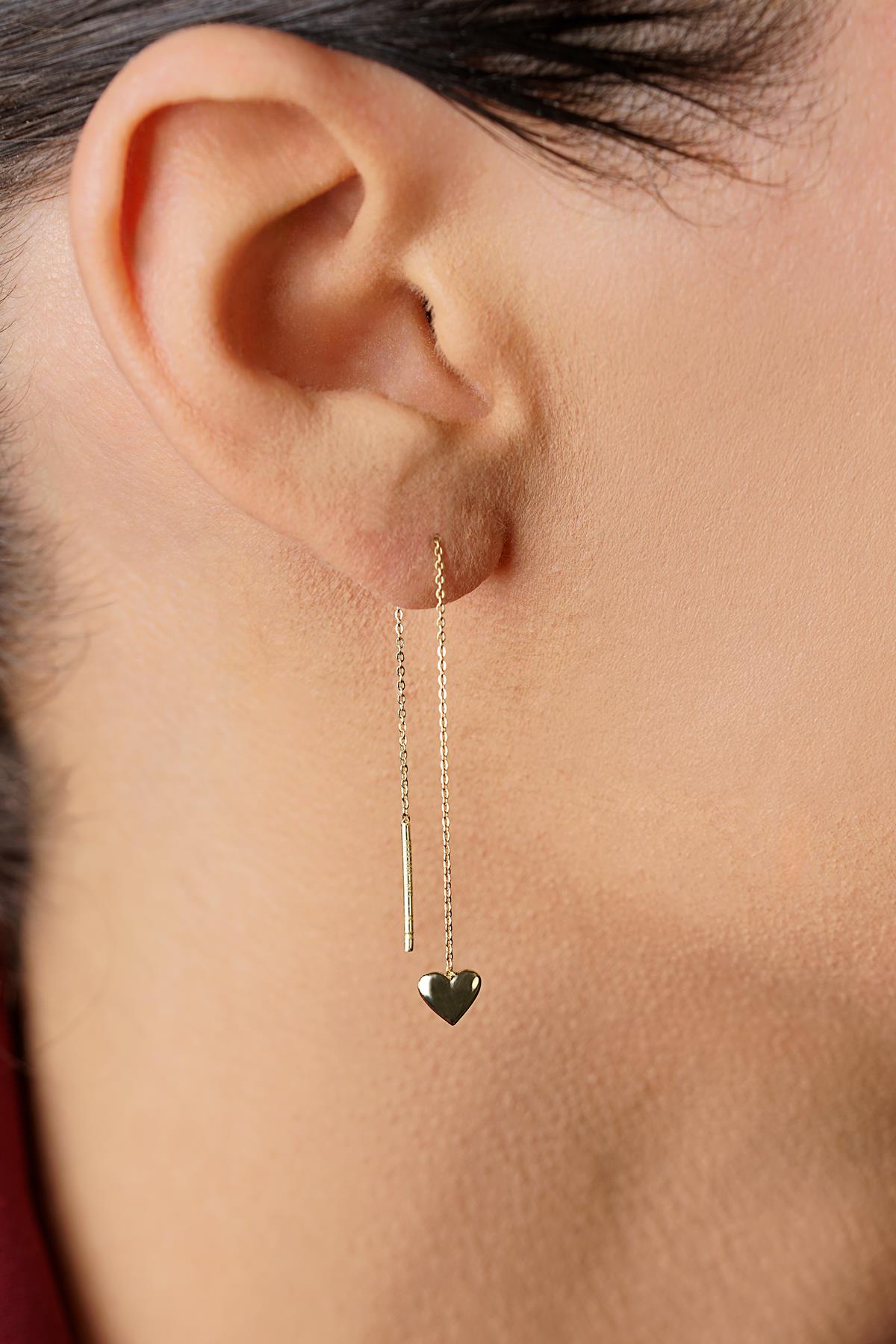 14K Gold Heart Drop Earrings