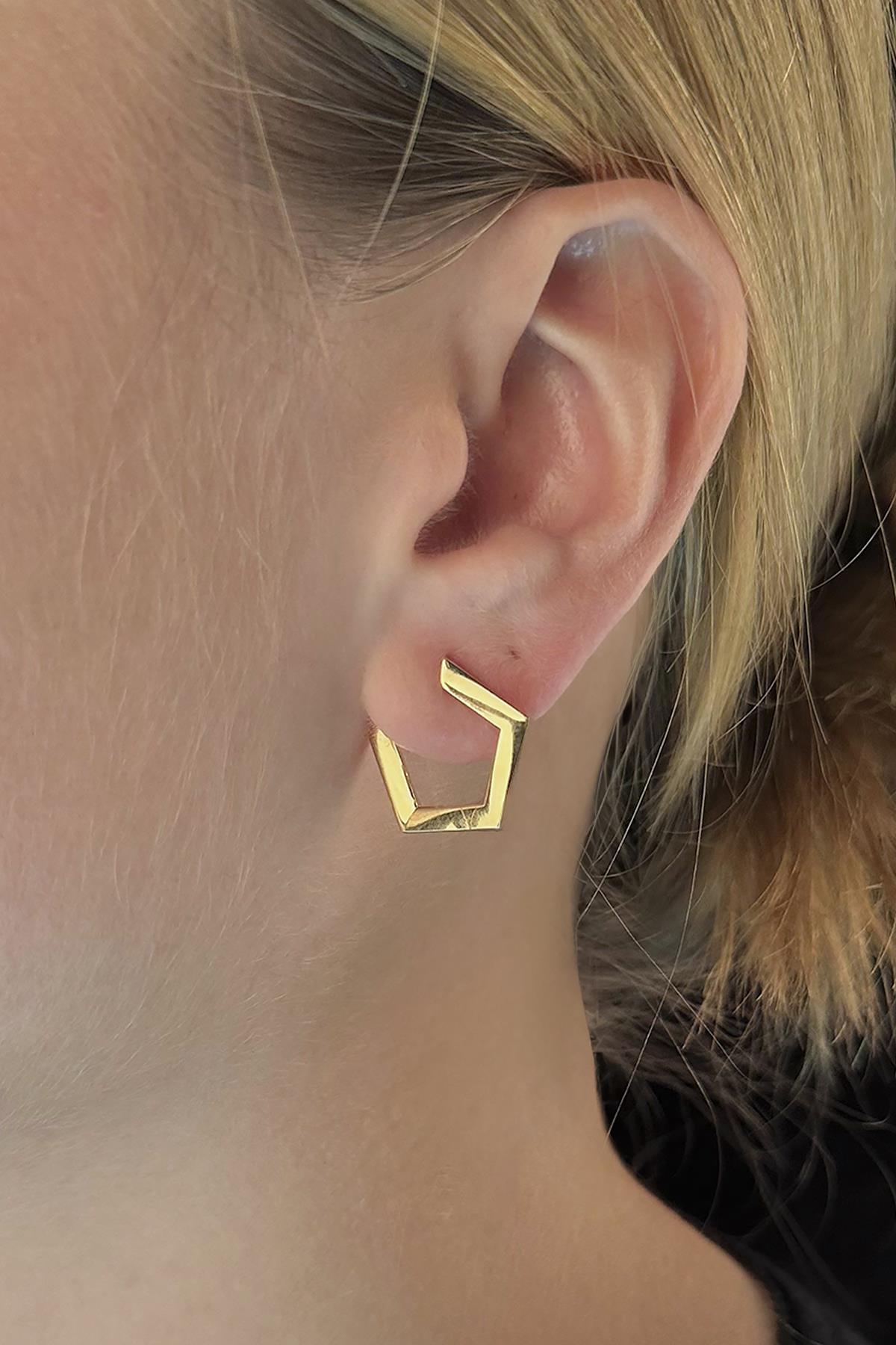 14K Gold Hexagon Earrings
