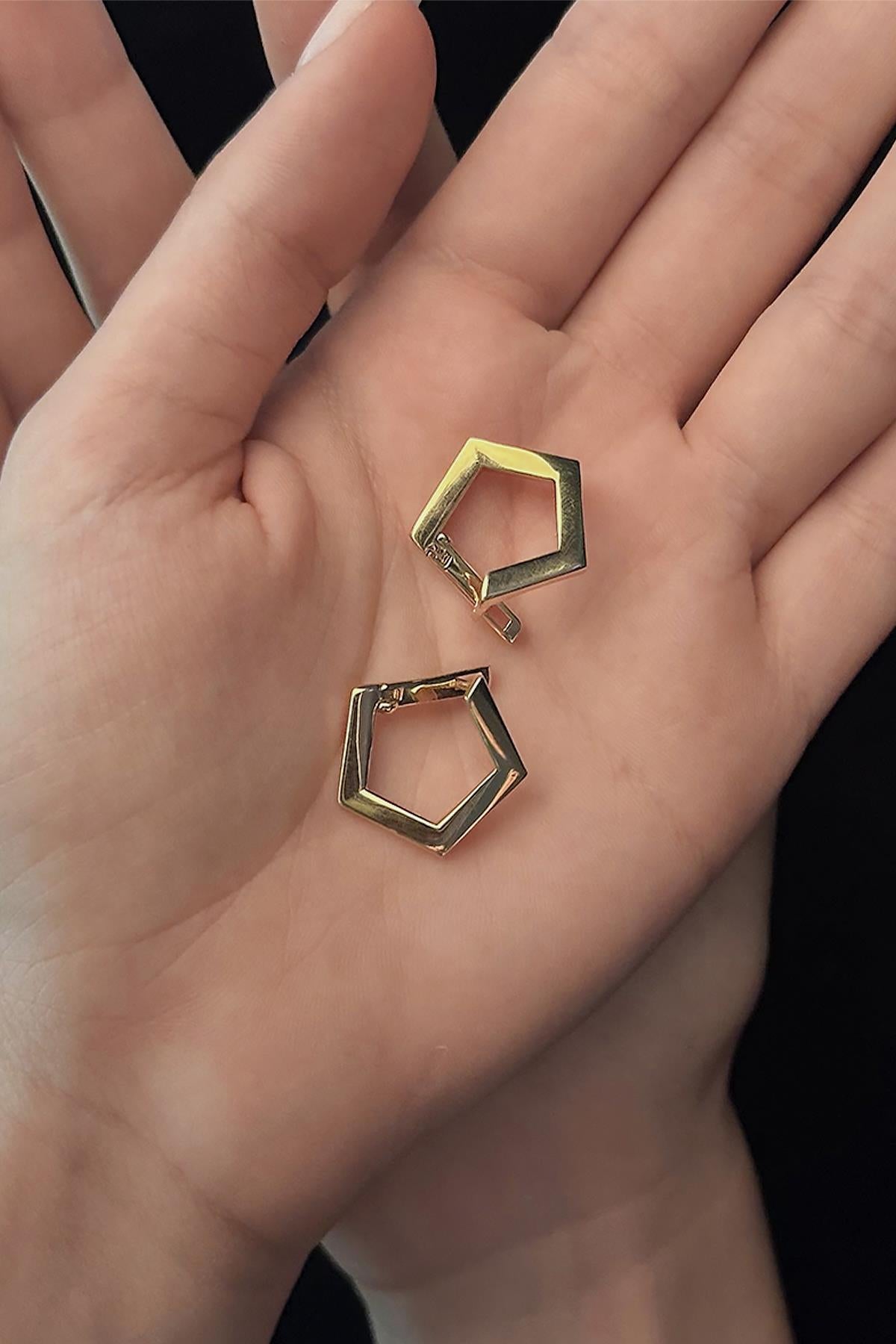 14K Gold Hexagon Earrings