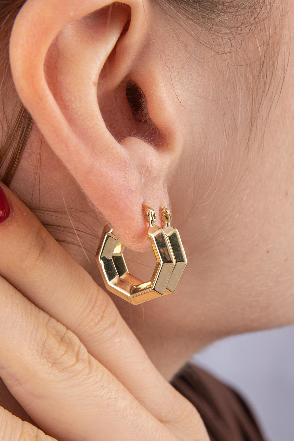 14K Gold Hexagon Hoop Earrings