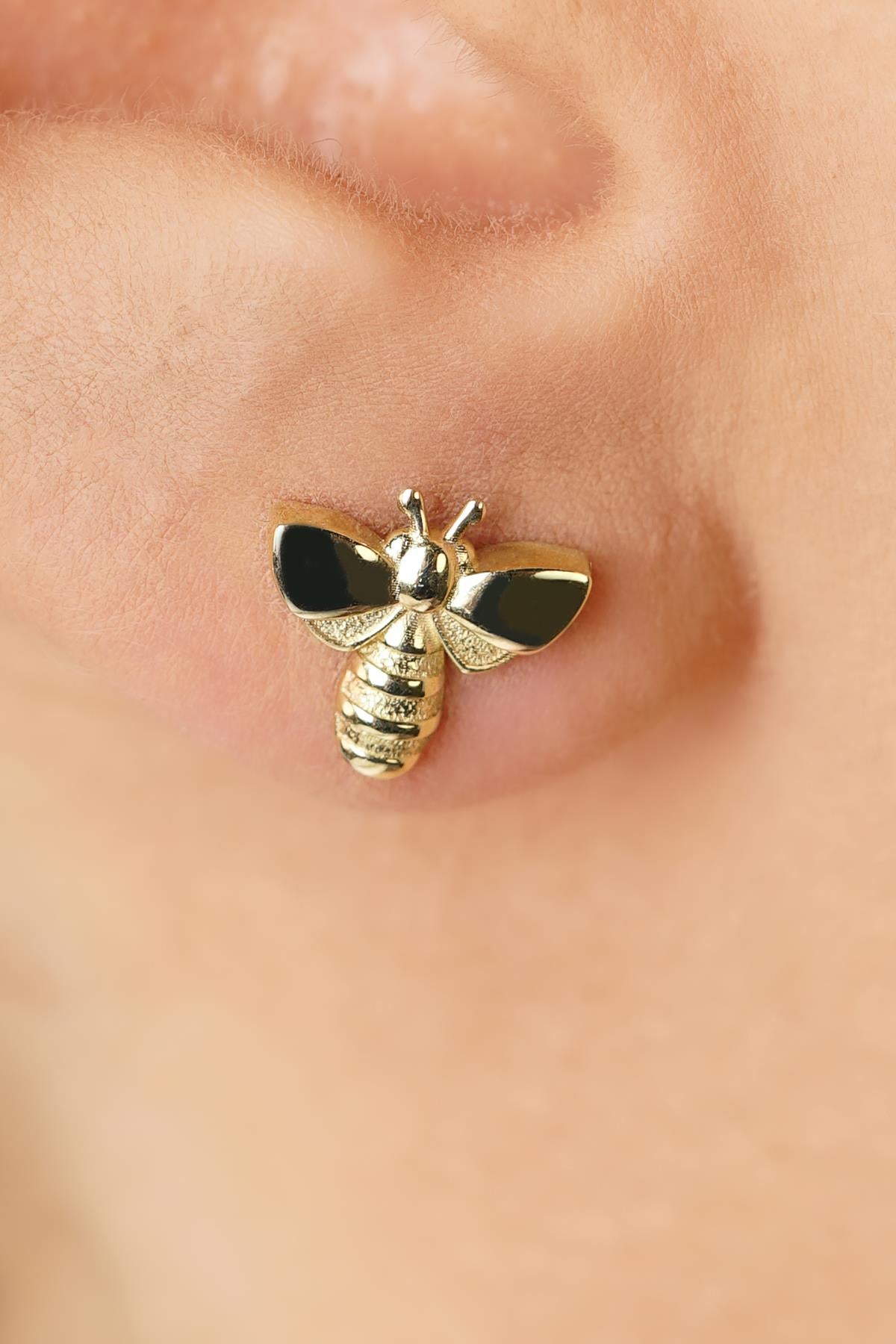 14K Gold Honey Bee Stud Earrings