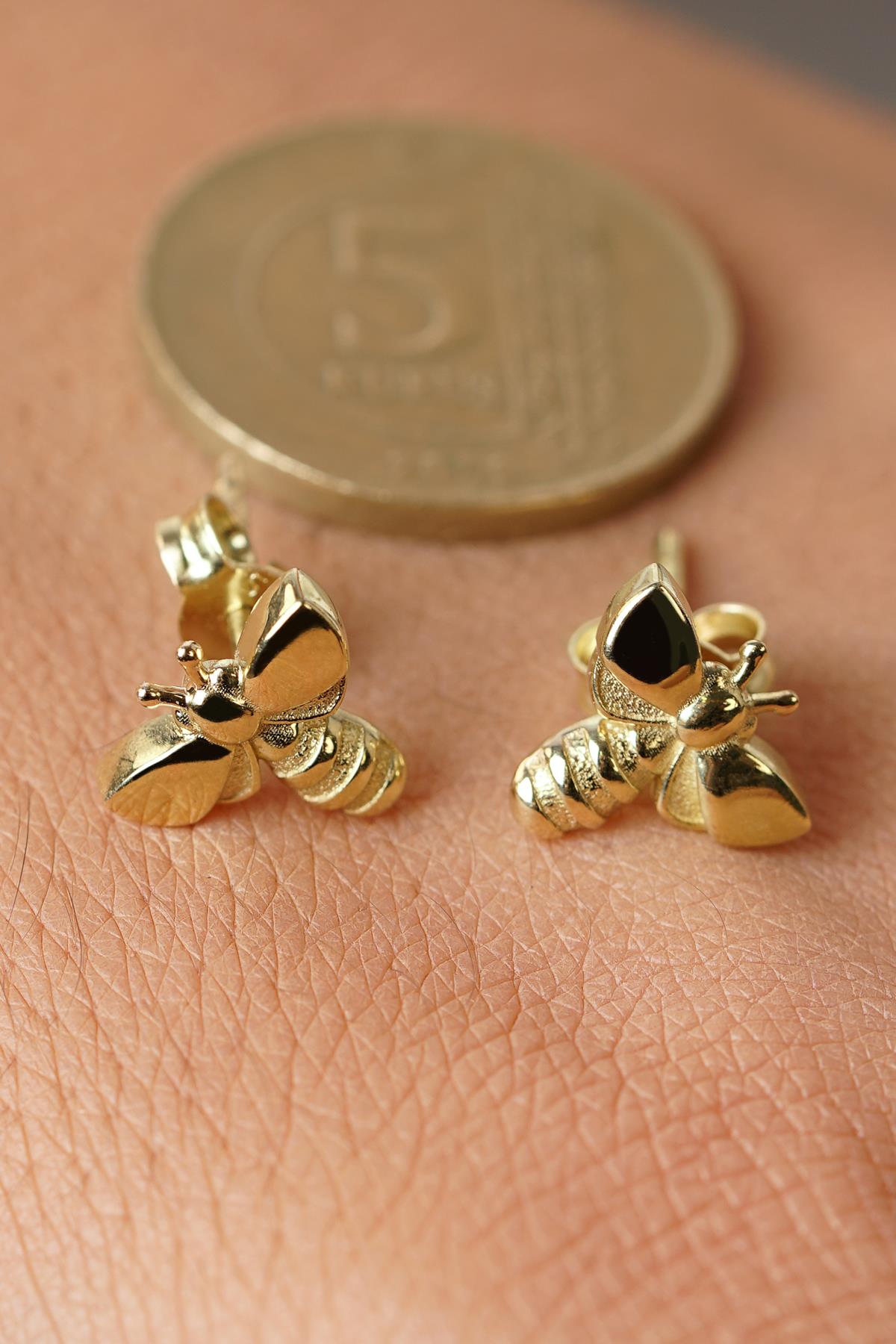 14K Gold Honey Bee Stud Earrings