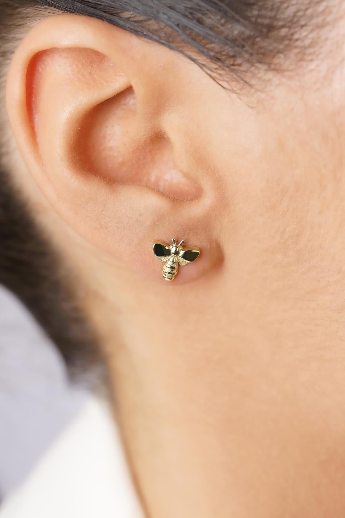 14K Gold Honey Bee Stud Earrings