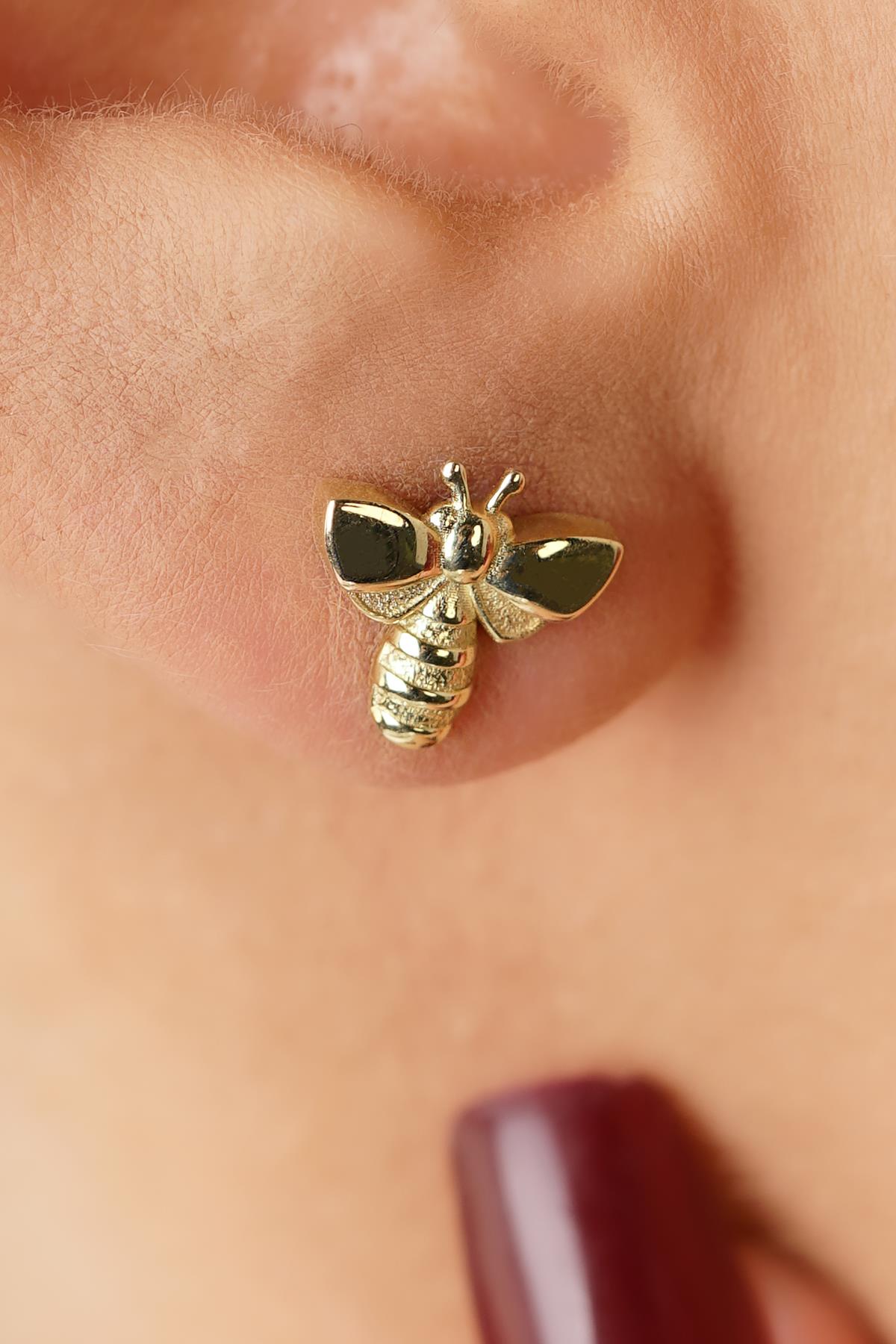 14K Gold Honey Bee Stud Earrings