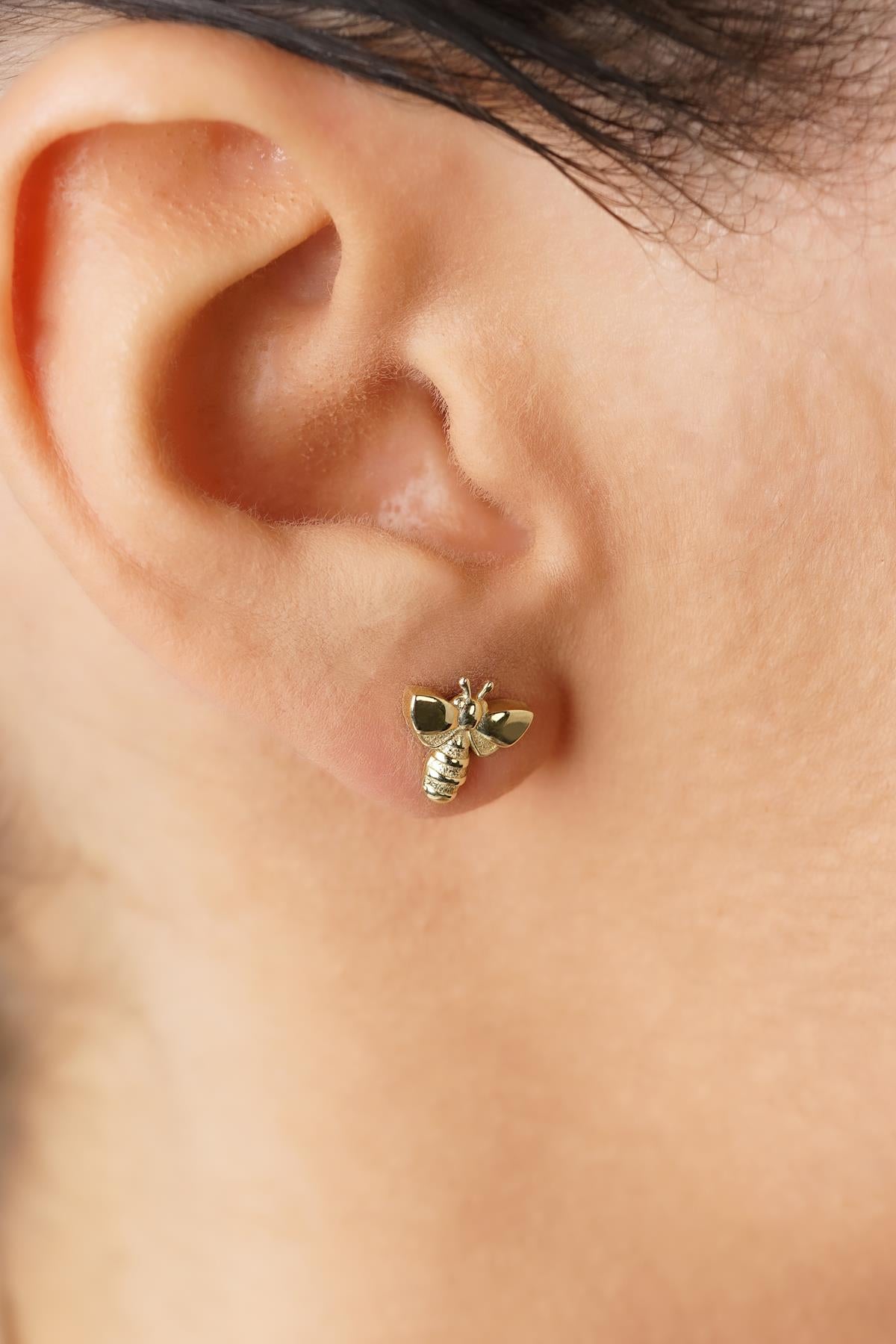 14K Gold Honey Bee Stud Earrings