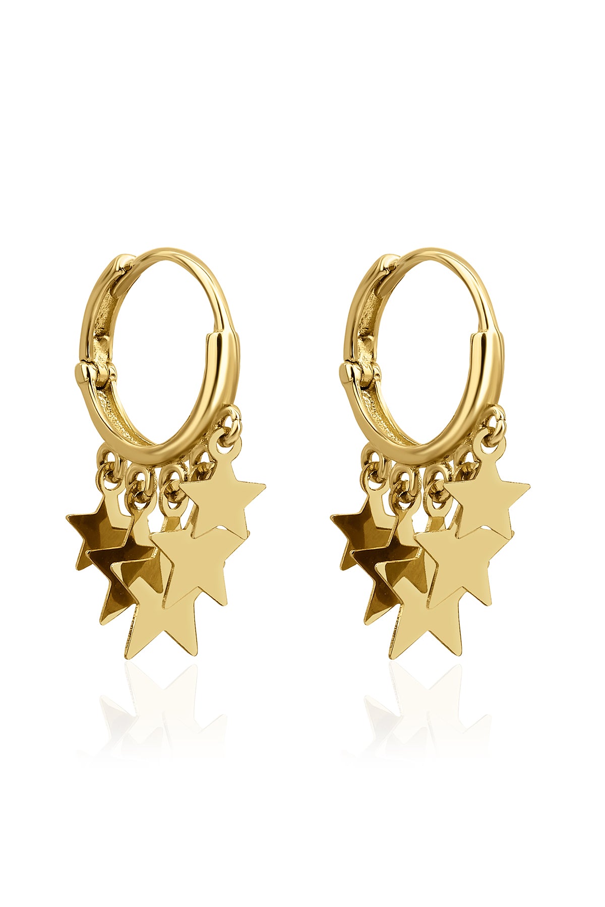 14K Gold Hoop Dangle Star Earrings