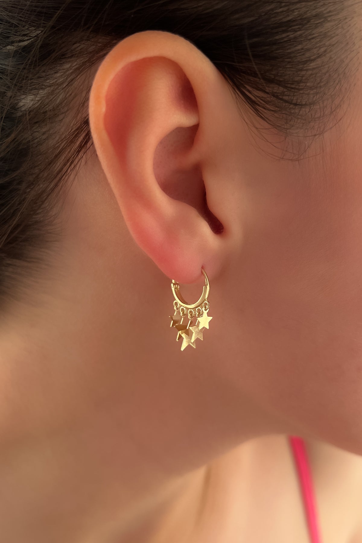 14K Gold Hoop Dangle Star Earrings