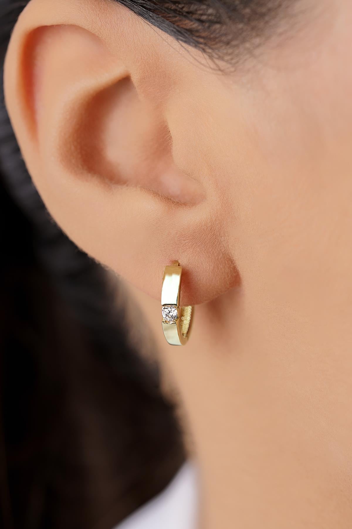 14K Gold Hoop Earrings with Solitaire Detail