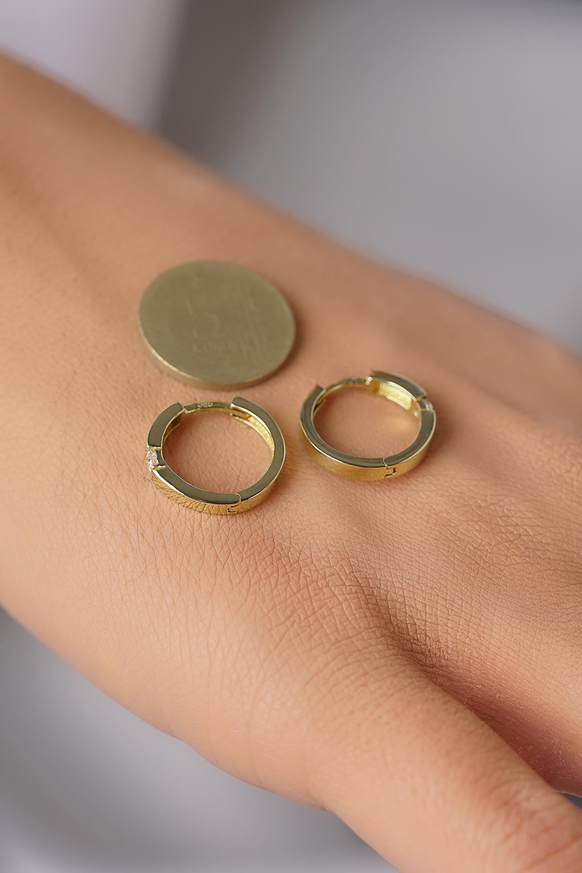 14K Gold Hoop Earrings with Solitaire Detail