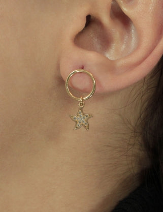 14K Gold Huggie Earrings Seastar Dangle