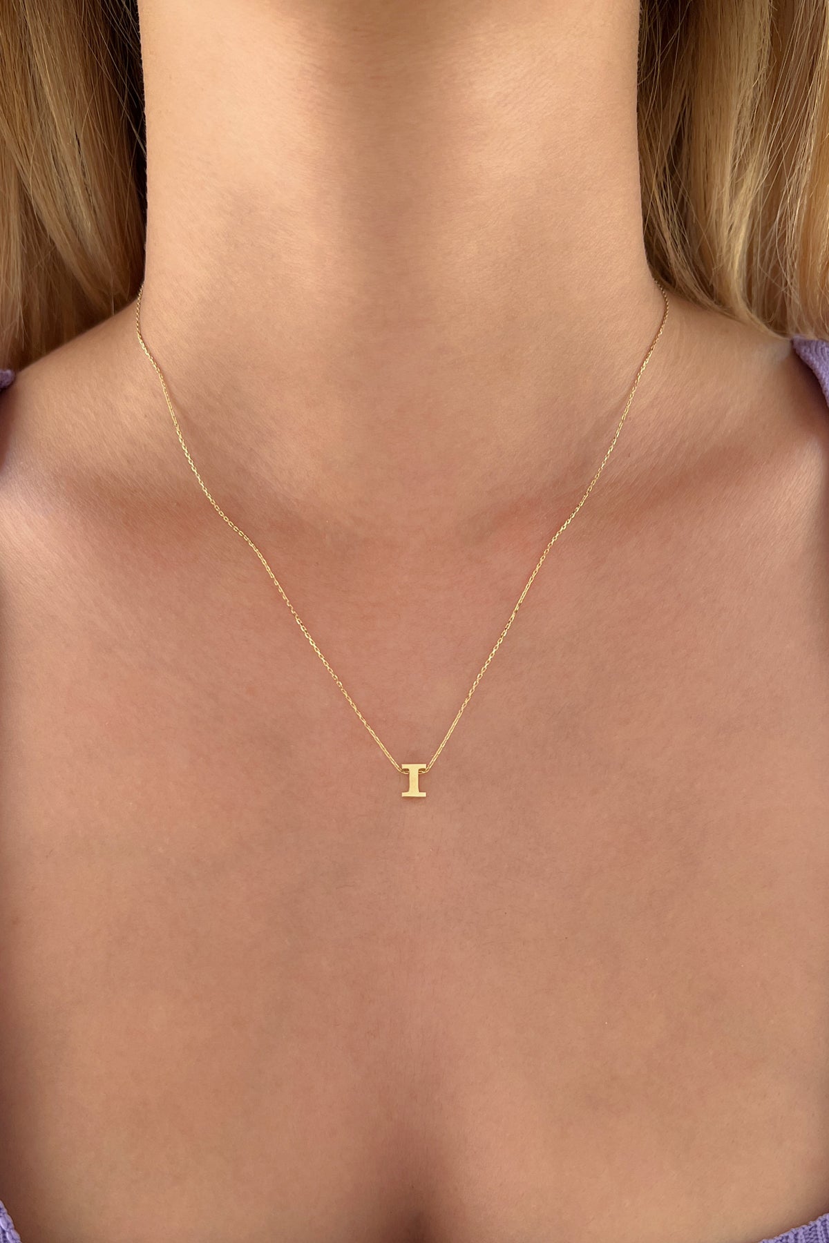 14K Gold I Initial Necklace