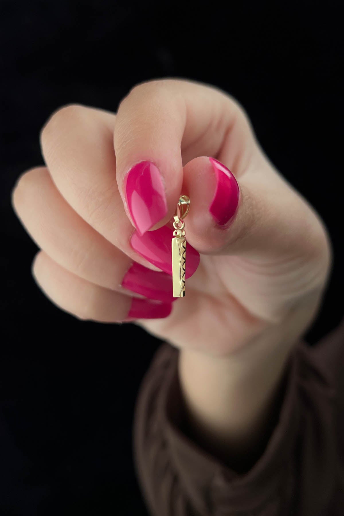 14K Gold İ Letter Mini Shine Pendant