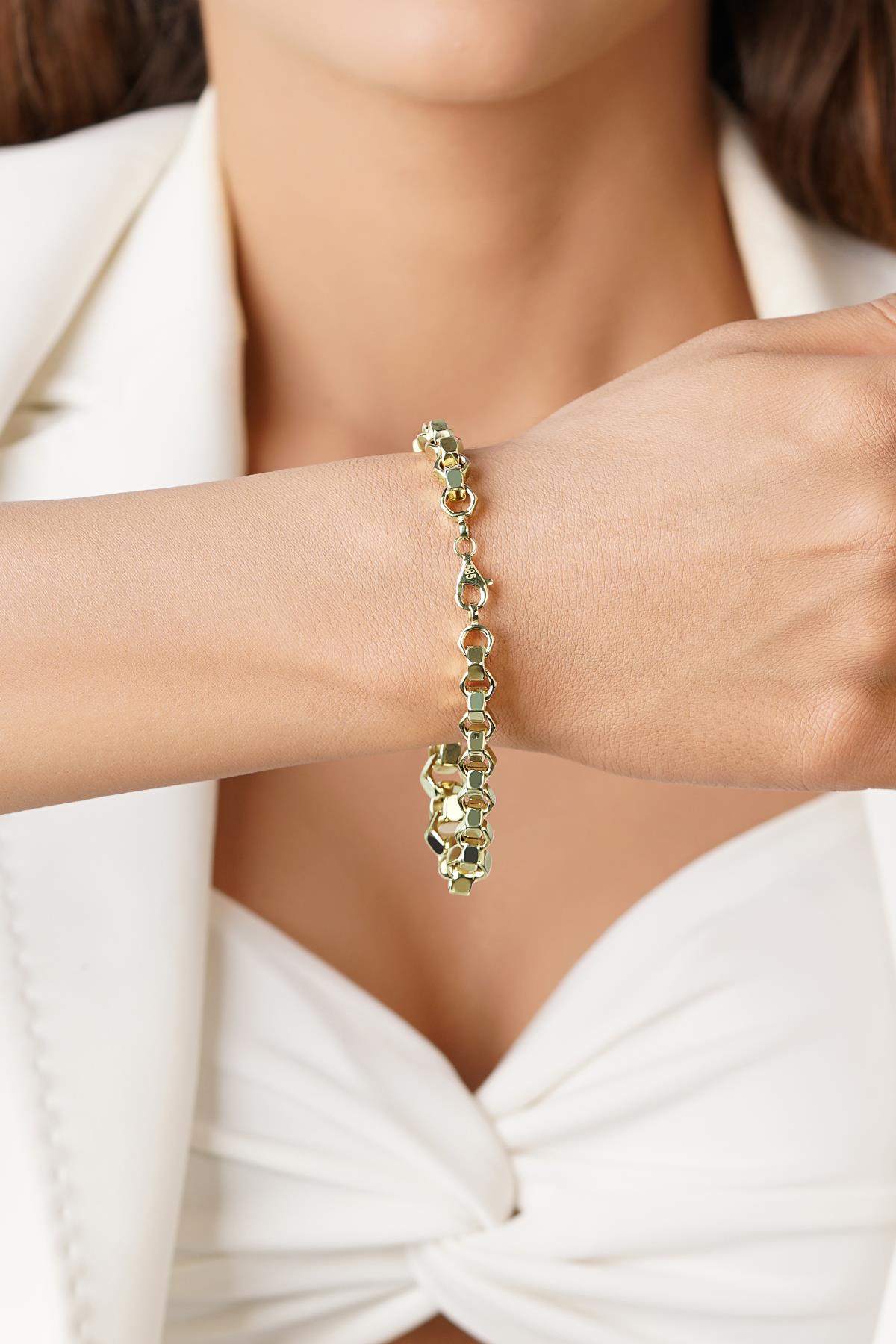 14K Gold Industrial Nut Style Bracelet