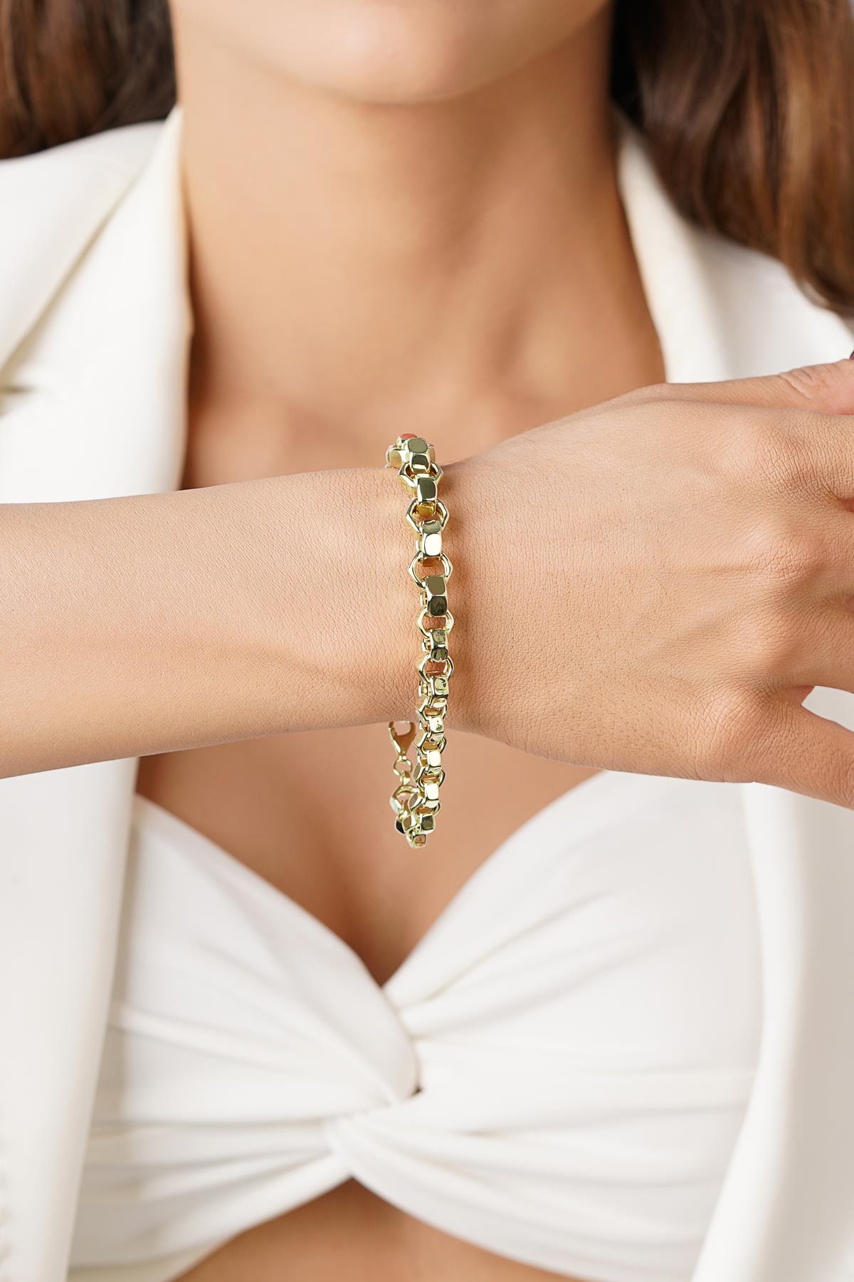 14K Gold Industrial Nut Style Bracelet