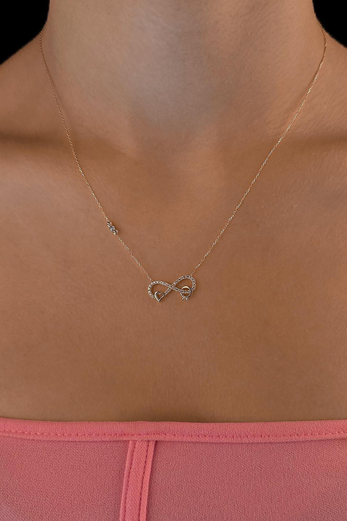 14K Gold Infinity Heart Ring Necklace