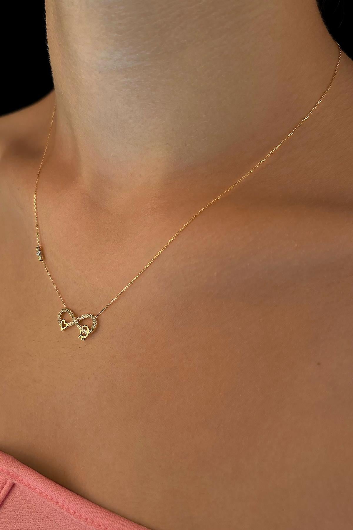 14K Gold Infinity Heart Ring Necklace