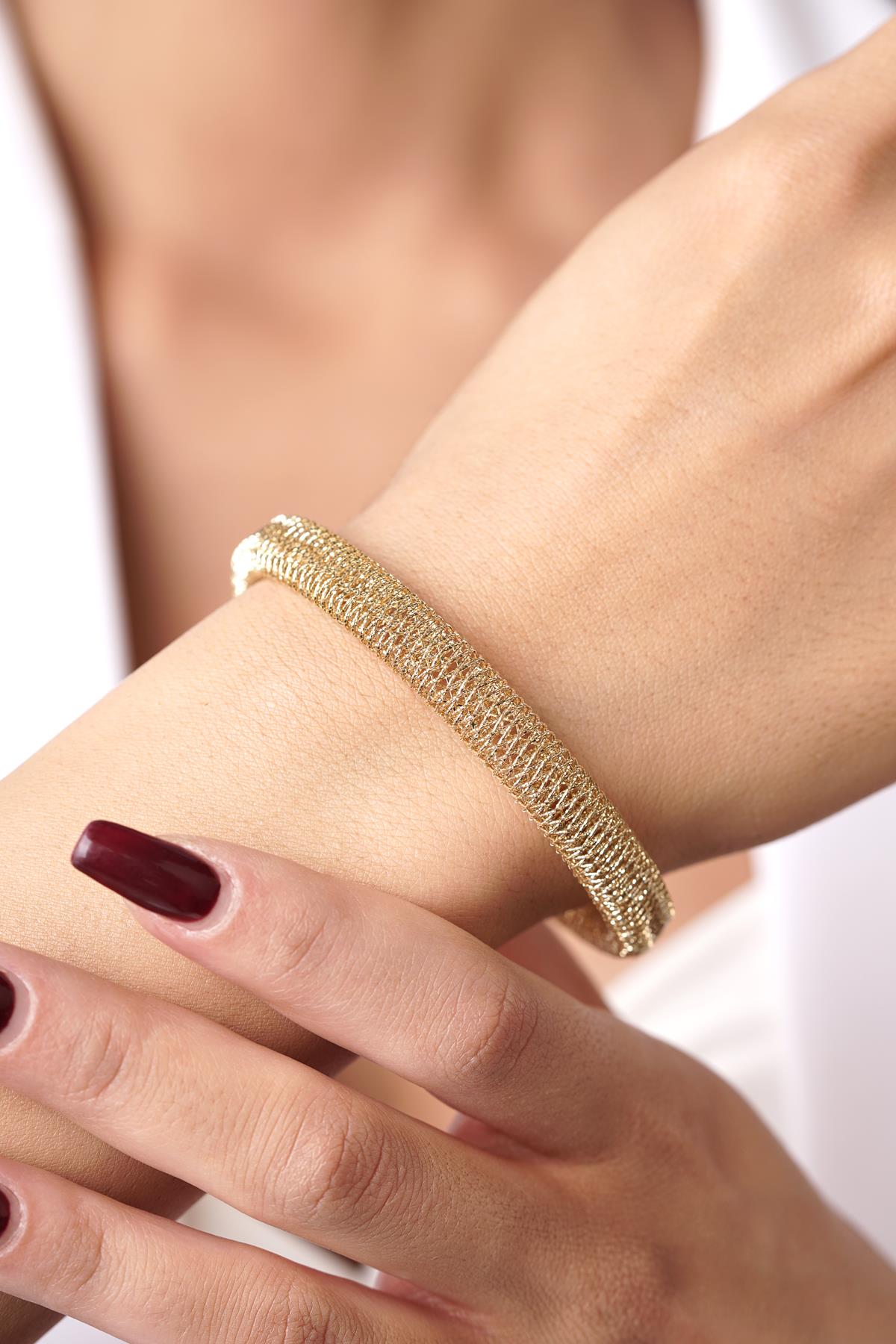 14K Gold Italian Cross Woven Cuff Bracelet