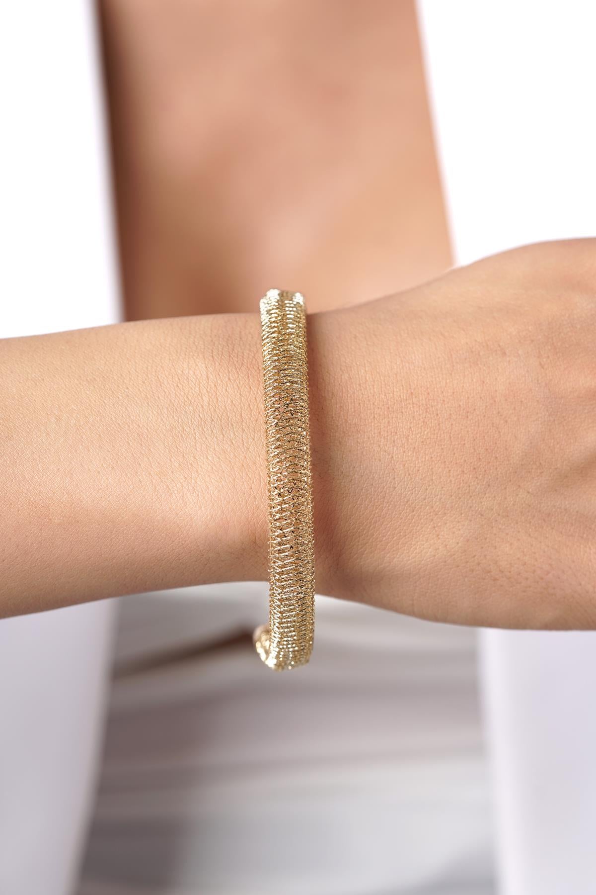 14K Gold Italian Cross Woven Cuff Bracelet