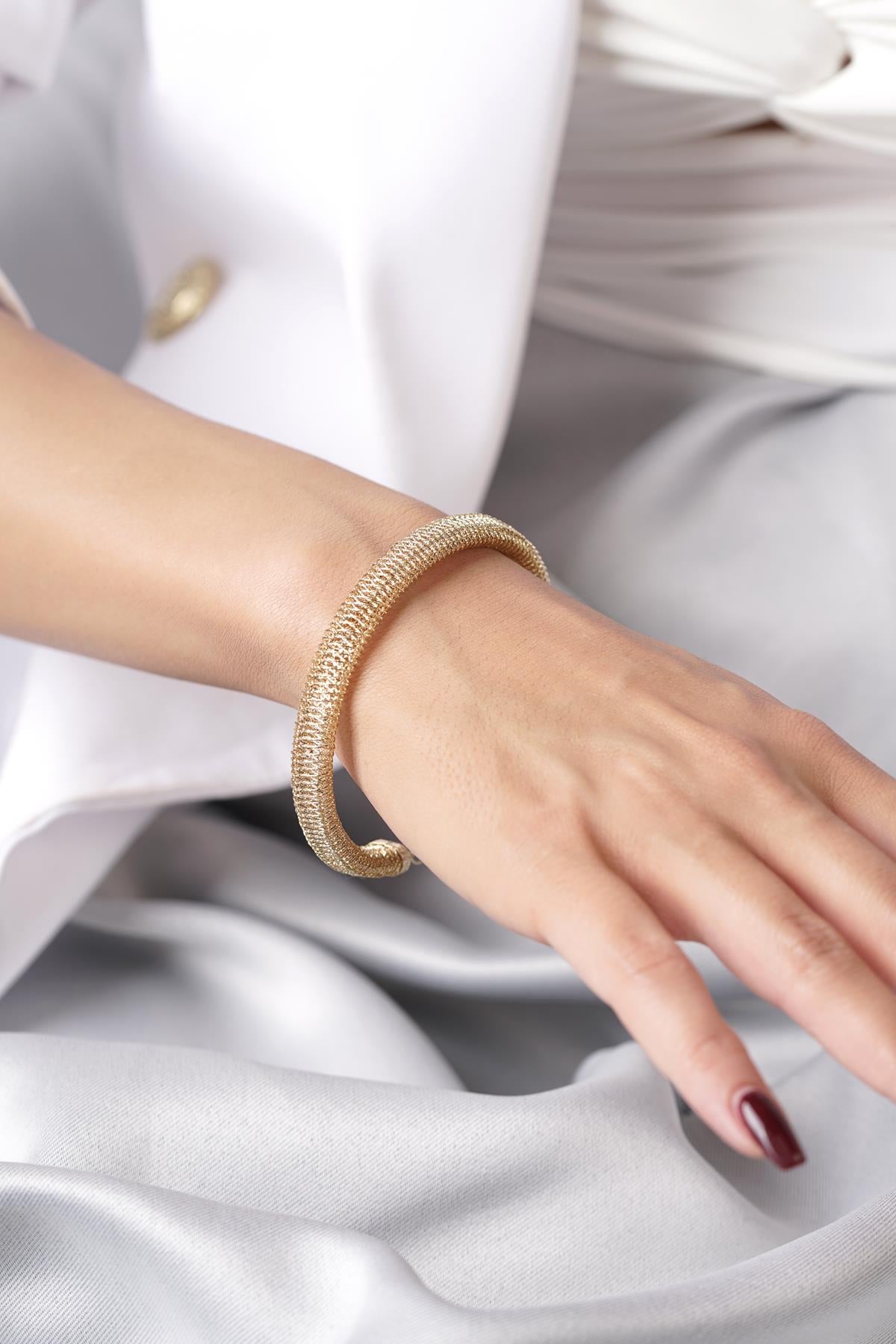 14K Gold Italian Cross Woven Cuff Bracelet