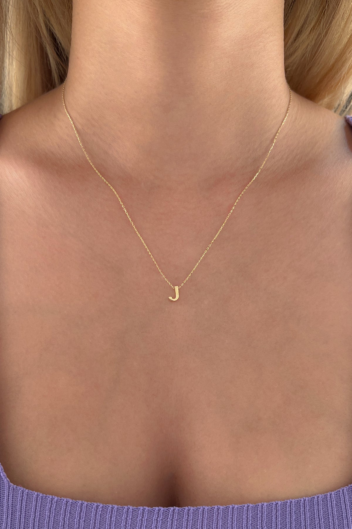 14K Gold J Initial Necklace