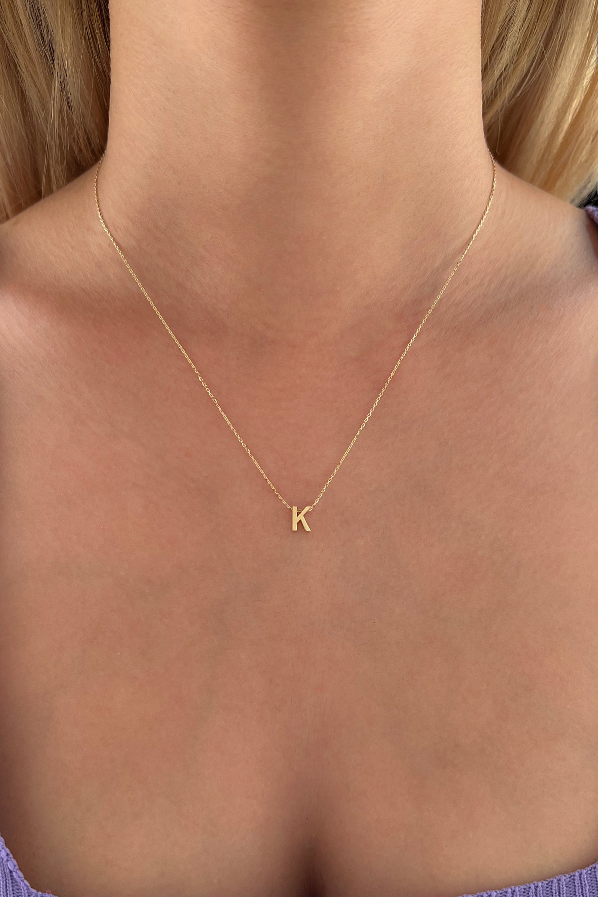 14K Gold K Initial Necklace
