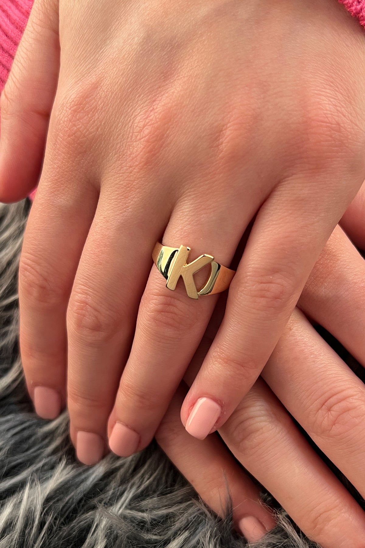 14k Gold K Initial Ring