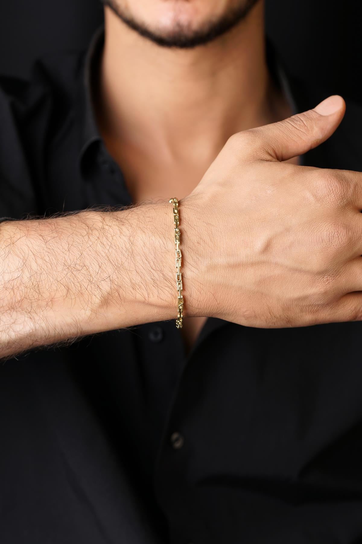 14K Solid Gold King Link Statement Bracelet