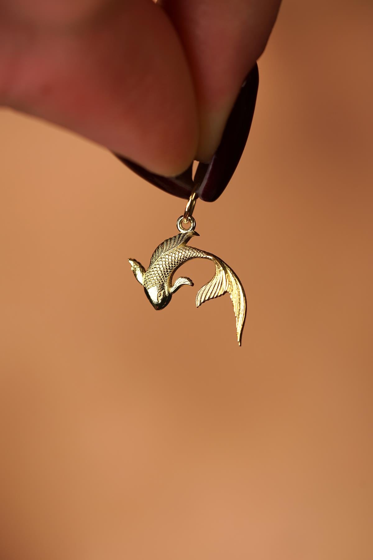 14K Solid Gold Koi Fish Pendant