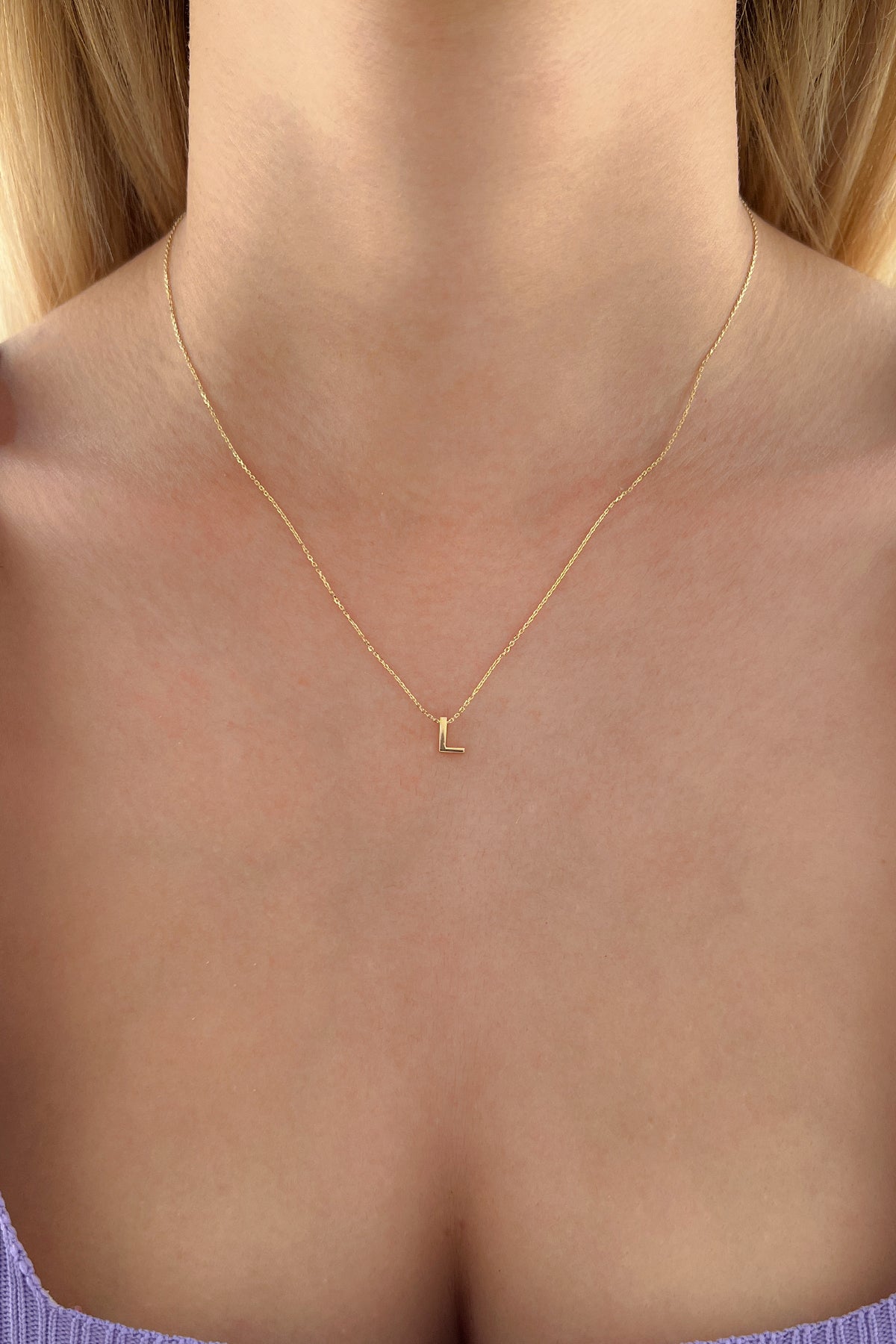 14K Gold L Initial Necklace