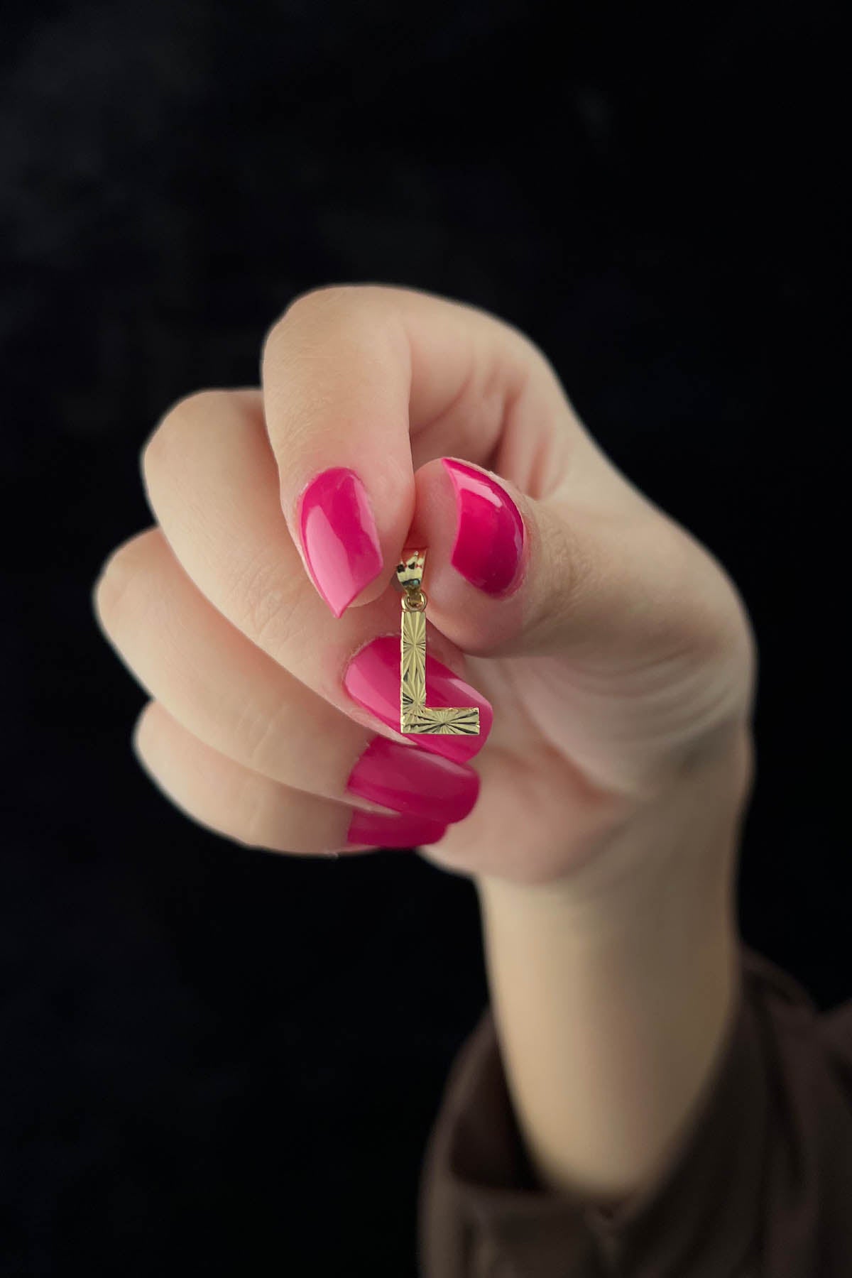 14K Gold L Letter Mini Shine Pendant