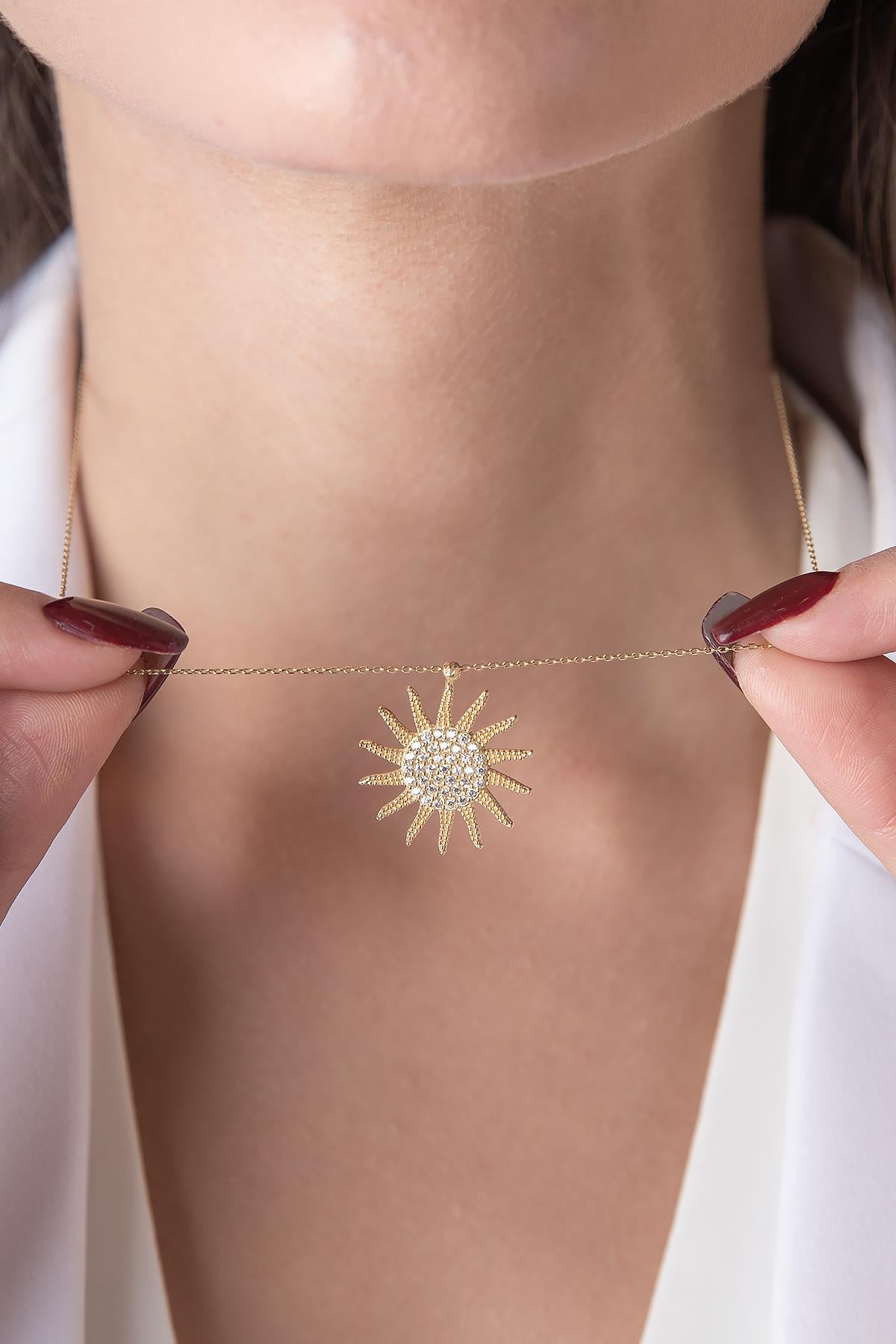14K Gold Large Sun Necklace