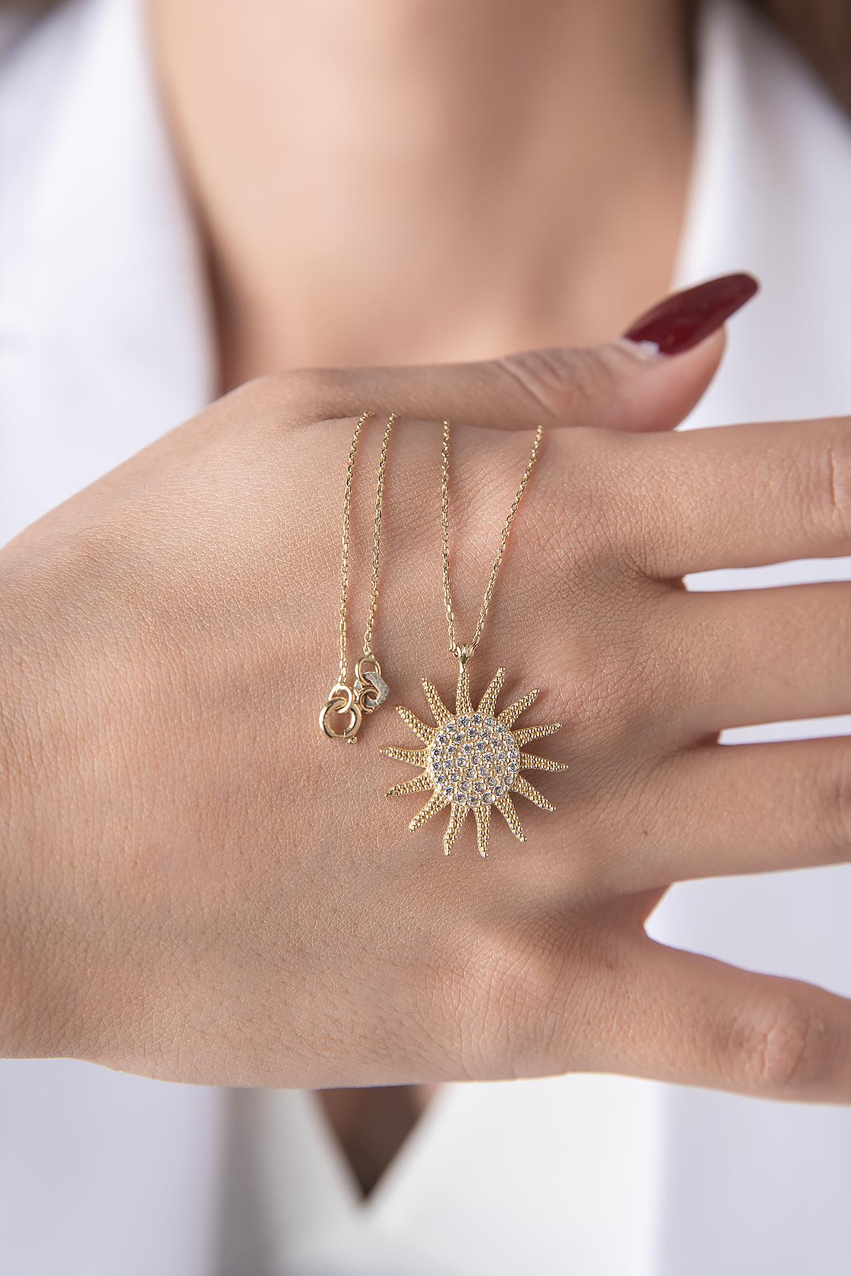 14K Gold Large Sun Necklace