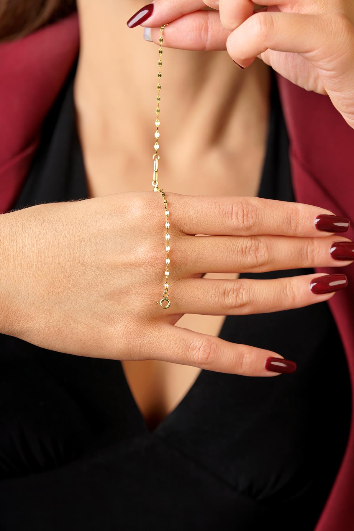 14K Solid Gold Leaf Charm Mirror Chain Bracelet