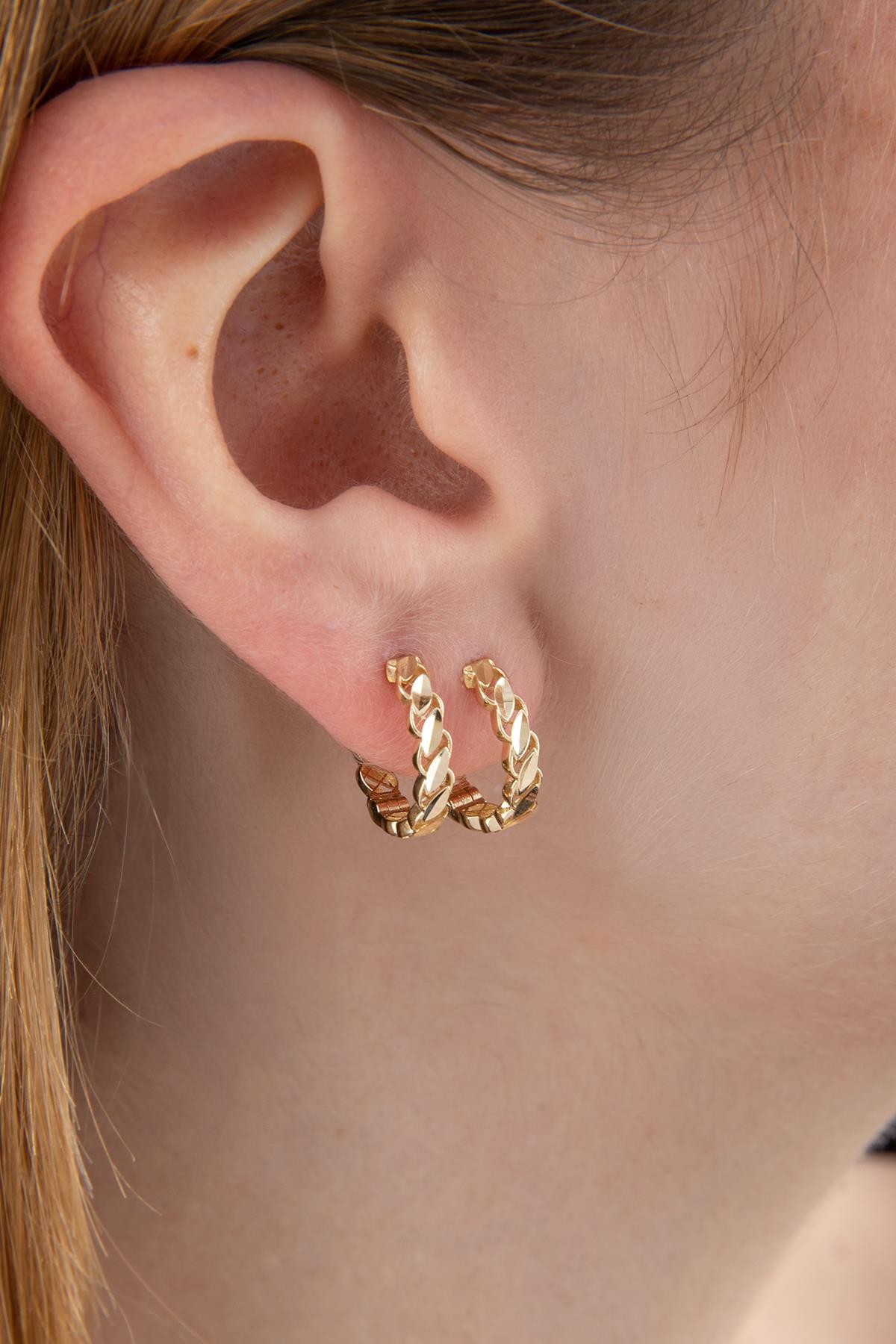 14K Gold Leaf Huggie Hoop Earrings