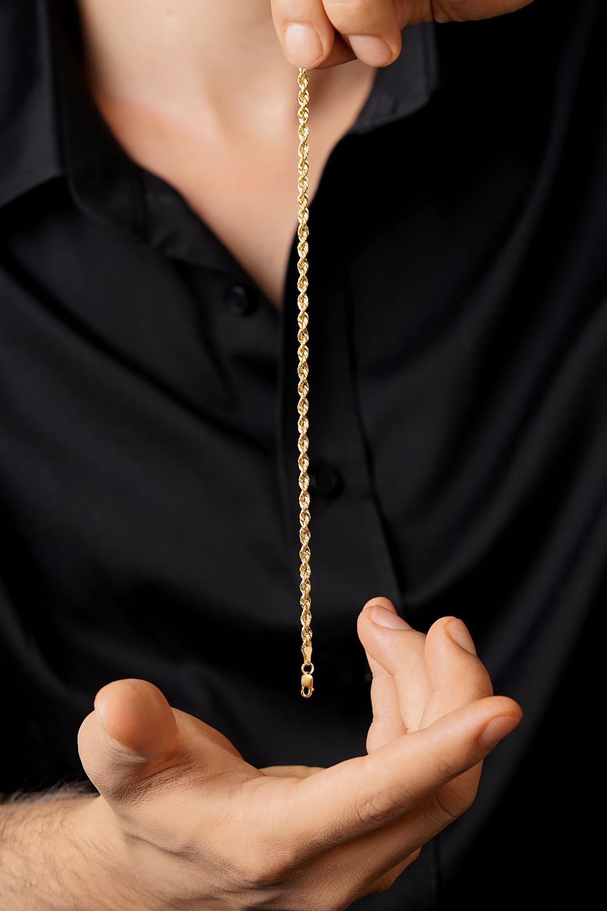 14K Solid Gold Light Rope Chain Bracelet   0.098 inch