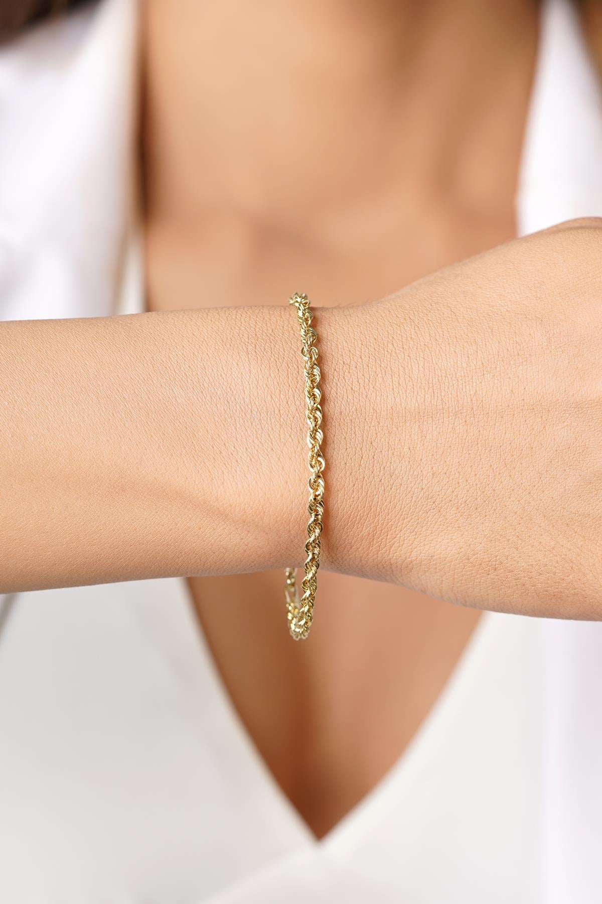 14K Gold Light Rope Chain Bracelet   0.124 inch