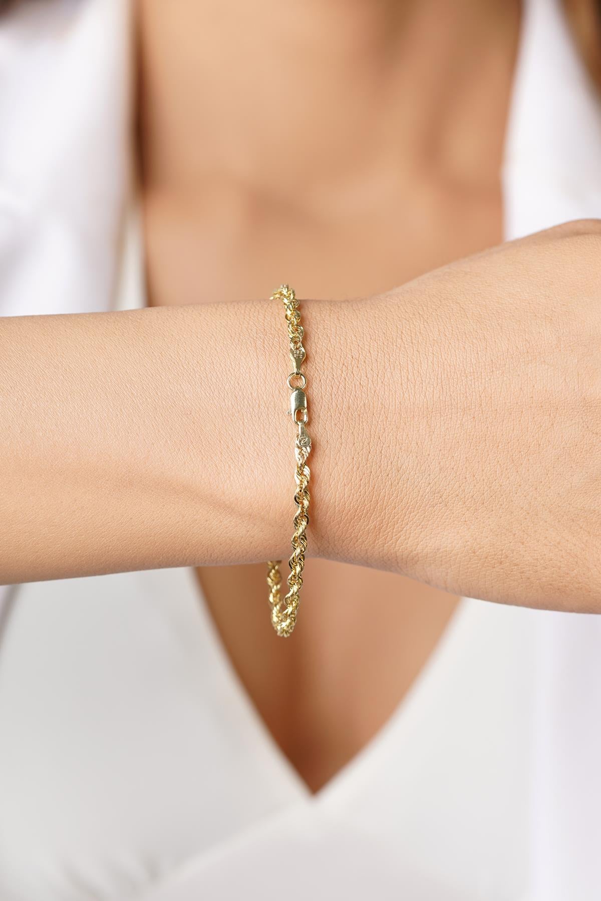 14K Gold Light Rope Chain Bracelet   0.124 inch