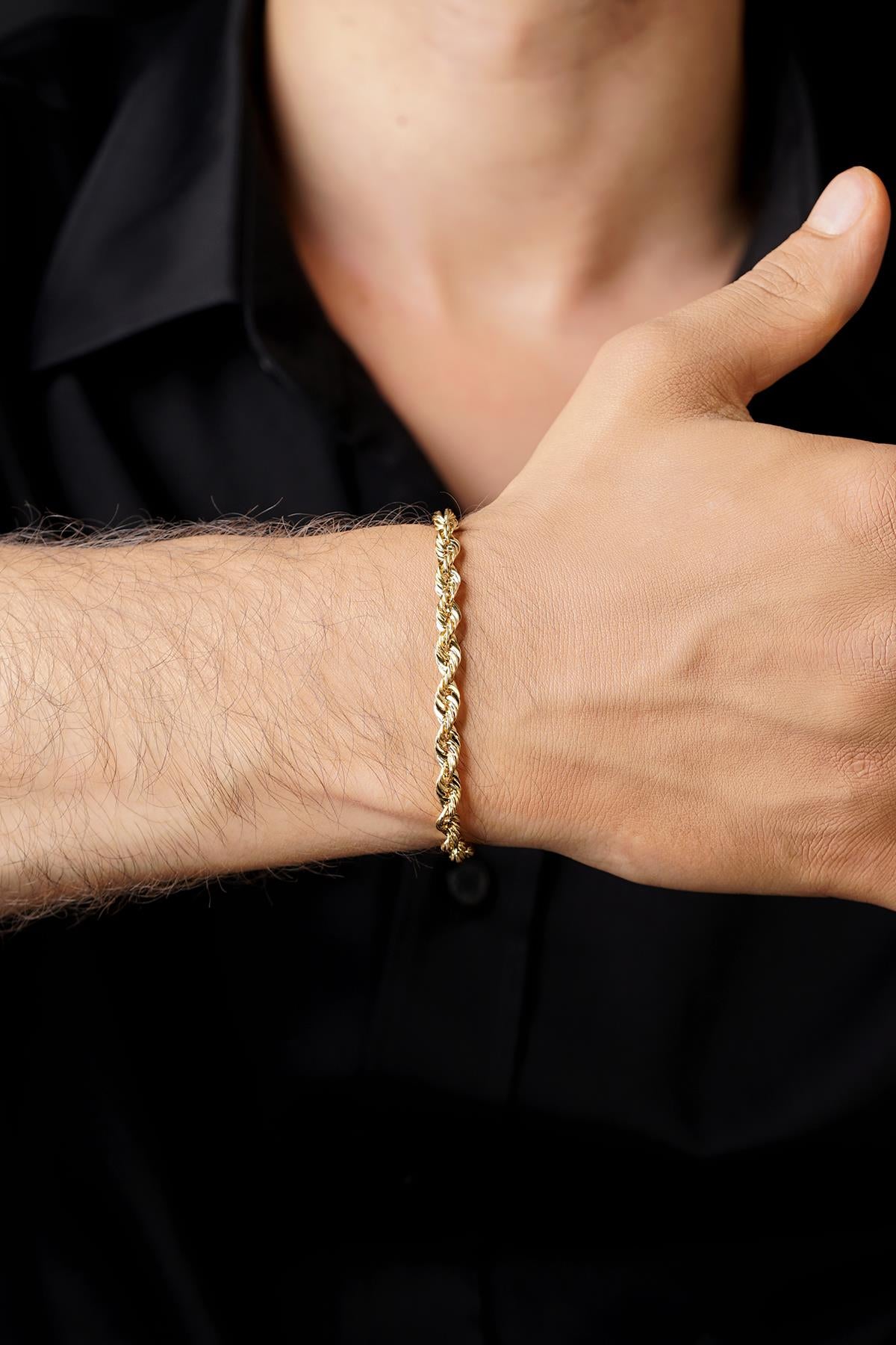 14K Solid Gold Light Rope Chain Bracelet   0.202 inch