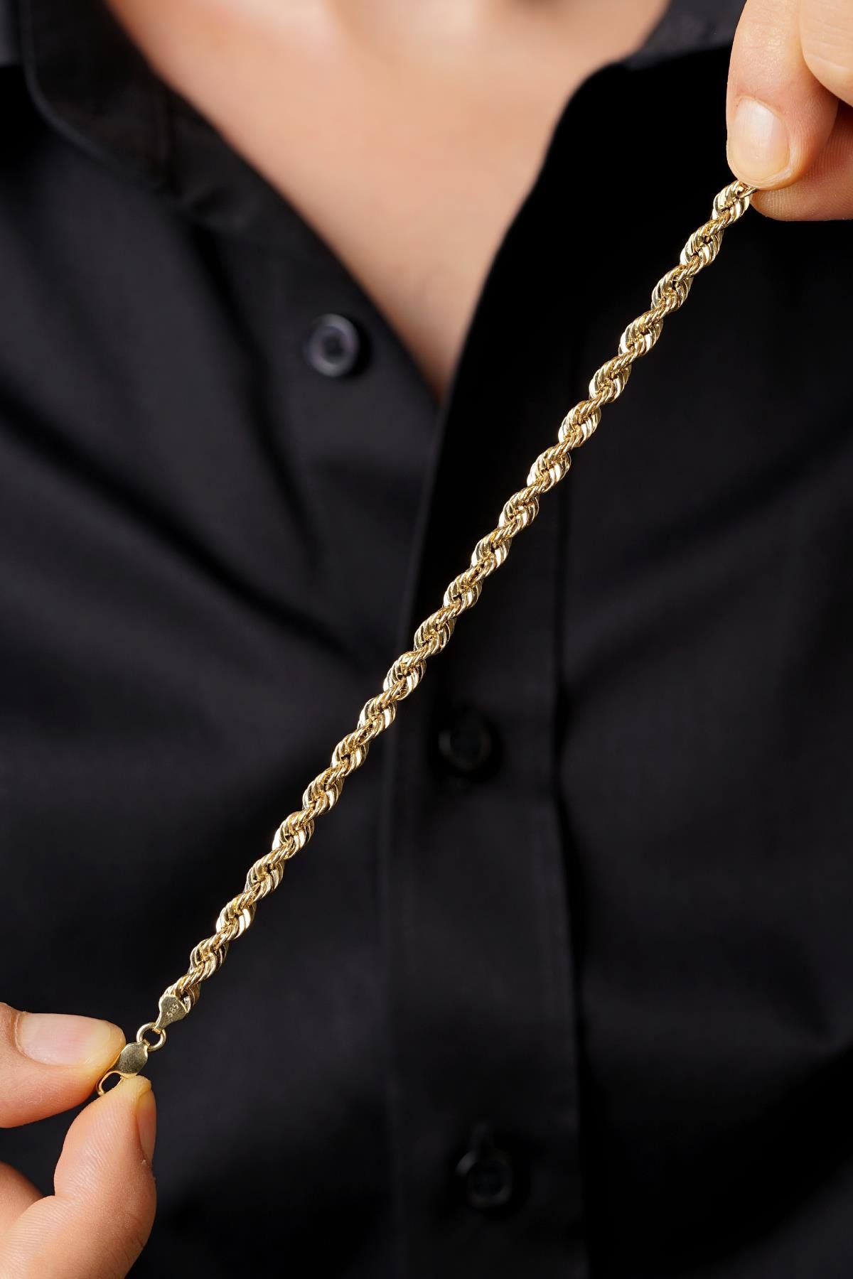 14K Solid Gold Light Rope Chain Bracelet   0.202 inch