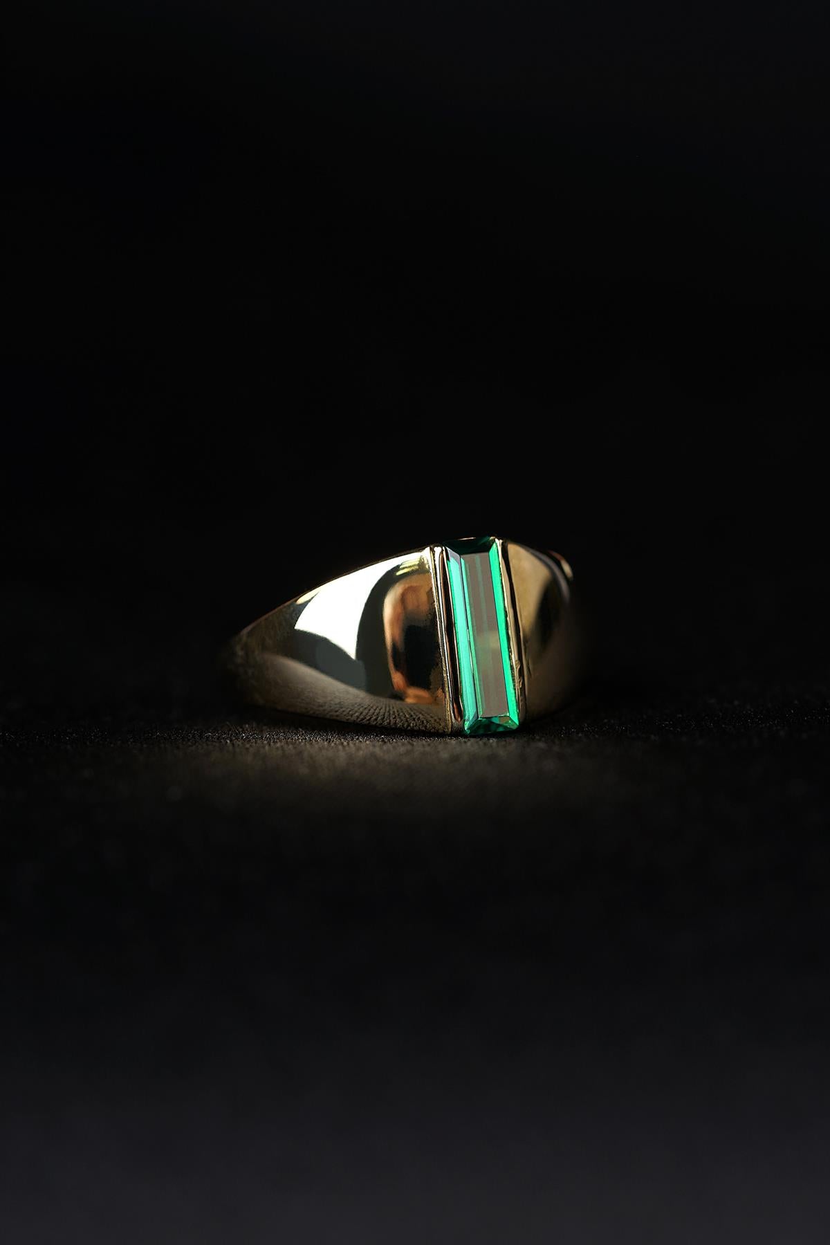 14K Solid Gold Long Green Baguette Ring