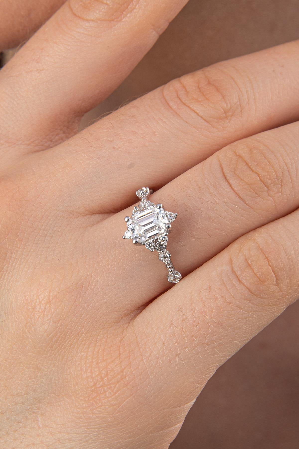 14K Gold Lotus Rose Ring With Baguette Ring