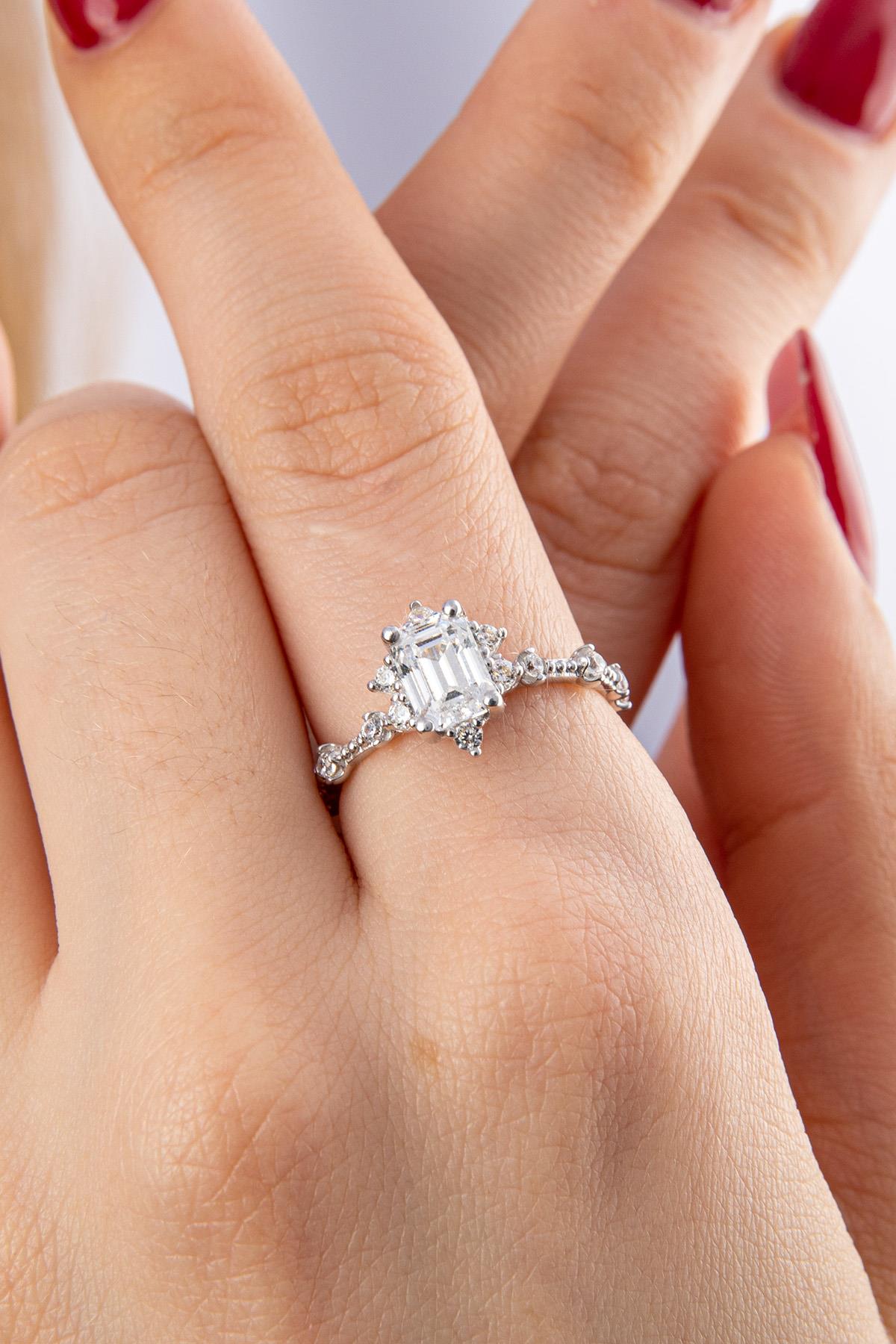 14K Gold Lotus Rose Ring With Baguette Ring