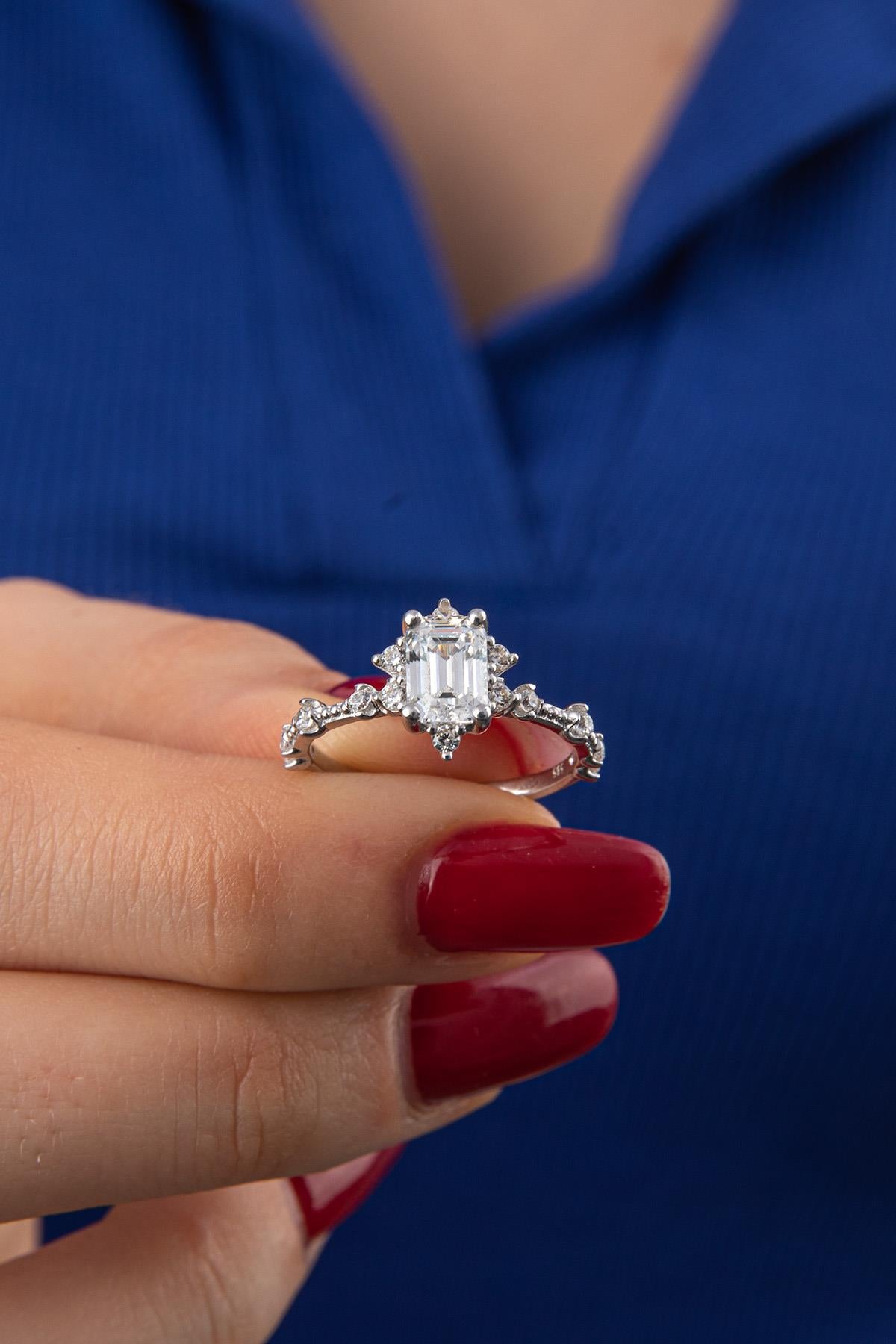 14K Gold Lotus Rose Ring With Baguette Ring