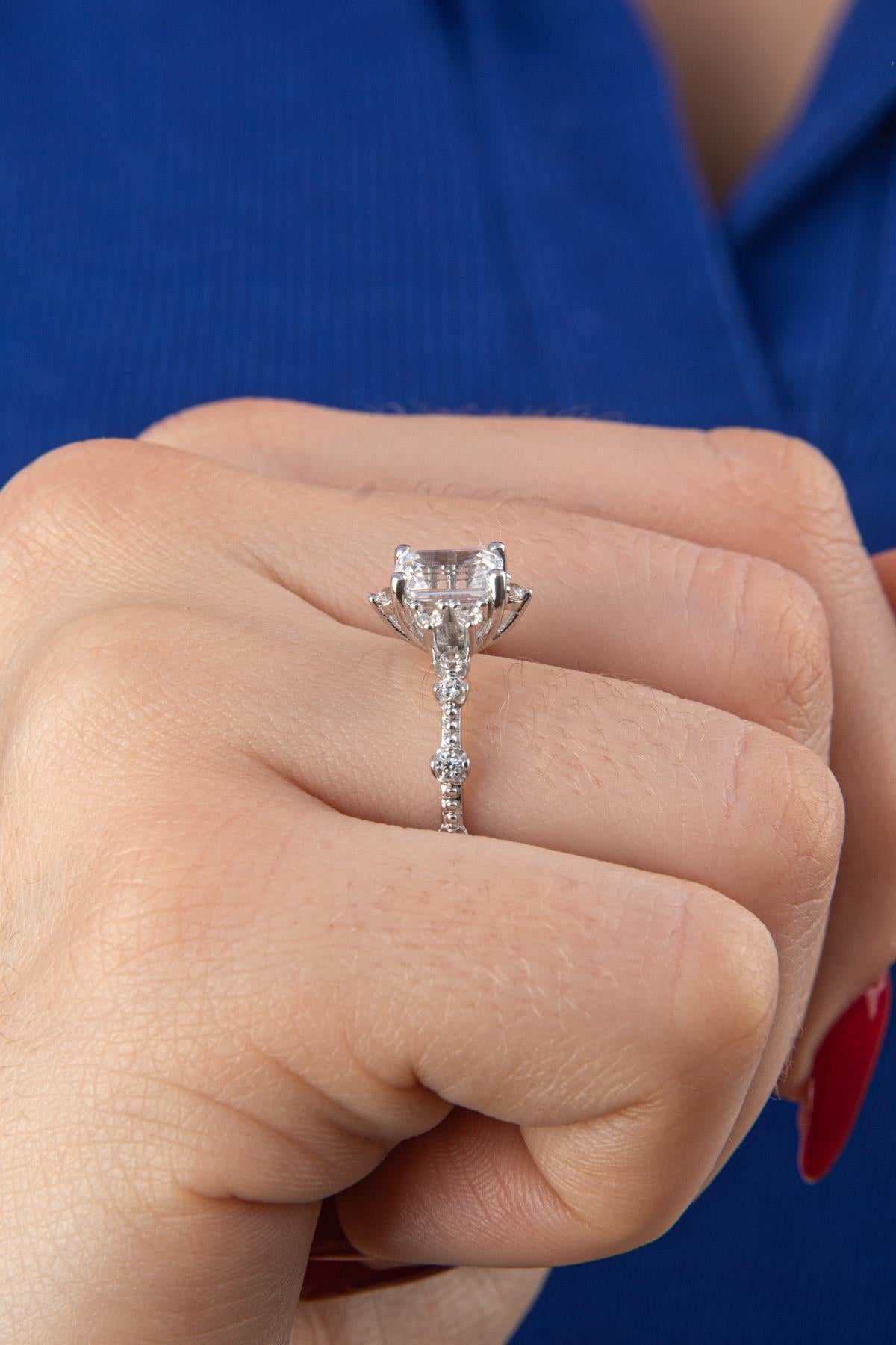 14K Gold Lotus Rose Ring With Baguette Ring