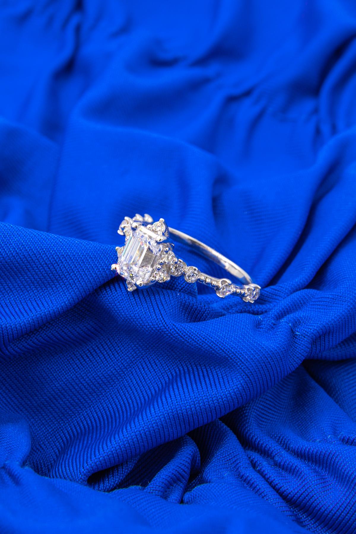 14K Gold Lotus Rose Ring With Baguette Ring