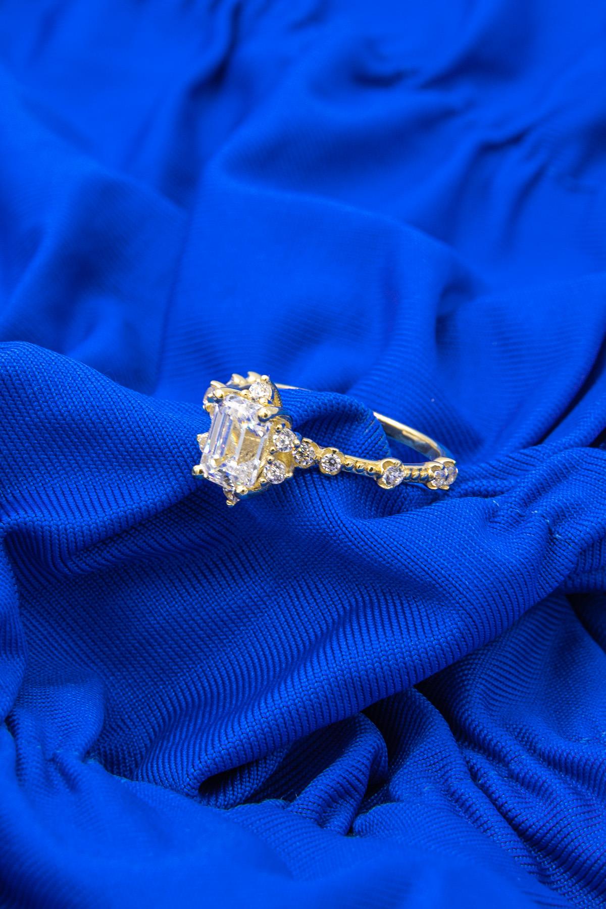 14K Gold Lotus Rose Ring With Baguette Ring